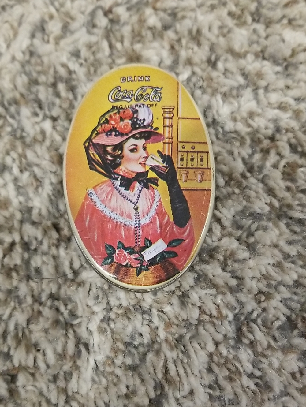 Coca Cola Vintage Lady Oval Pin in Yellow and Pink